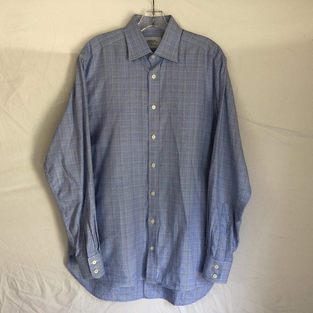 Charles Tyrwhitt Shirt Mens 15.5 34/35 Blue Check Cotton Dress Long Sleeve